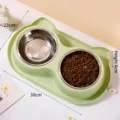 Ensemble de double gamelle pour animaux avec bols en acier inoxydable et base chat. - Doubles Bols en Acier Inoxydable / Vert clair