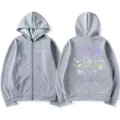 Katseye vintage grey zip-up hoodie with graphic back print and front chest logo streetwear. - S / Tops / Gray