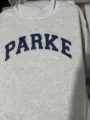 Light grey mock neck sweatshirt with bold dark blue collegiate letter print on chest detail - White Gray Product Image / XS