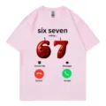 Funny 67 Is Calling meme graphic print pink t-shirt casual cotton short sleeve top for adults - S / Pink
