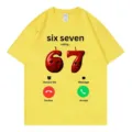 Funny 67 calling meme yellow t-shirt for men and women, casual pure cotton short sleeve top. - S / Yellow