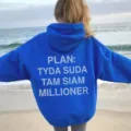 Oversized blue hoodie for women, street style drop shoulder hooded sweatshirt with back print. - XS / Tops / Sapphire Blue