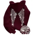 Maroon rhinestone angel wings hoodie long sleeve pullover sweatshirt for women men. - XS / Tops / Burgundy