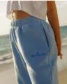 Light blue cotton blend casual sweatpants with elastic waist and embroidered logo detail. - XS / Bottoms / Light Blue