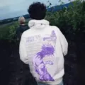 Men's women's fleece hoodie graphic print pullover casual hooded sweatshirt back design. - S / White-Purple Logo