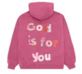 Pink hoodie variant back view featuring creative fabric pattern letter print God is for You design - XS / Tops / Pink