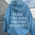 Casual light blue loose hooded sweatshirt for women, autumn street style back rhinestone design. - XS / Tops / Light Blue