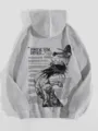 Men Women Fleece Hoodie Graphic Print Drawstring Kangaroo Pocket Grey Sweatshirt Top - S / Light Gray-Logo