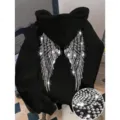 Black rhinestone angel wings hoodie for men and women, casual long sleeve hooded sweatshirt. - XS / Tops / Black