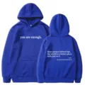 Royal blue women hooded sweatshirt with front kangaroo pocket and inspirational letter print style. - XS / Tops / Royal Blue - White Print
