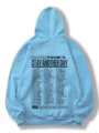 Detailed view of the light blue fleece hoodie back with 99 reasons graphic print. - Sky Blue