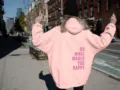 Sudadera con capucha forrada rosa con estampado de letras en revés, streetwear casual top - XS / Tops / Rosa-(Logo Rojo Rosa)