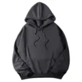 Dark grey solid color long sleeve hoodie with drawstring, casual pullover streetwear for men and women. - XS / Tops / Dark Gray