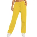 Pantalones de chándal holgados de felpa amarilla casual, cómodos pantalones de cintura alta. - Amarillo