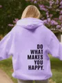 Damen Fleece gefütterter lila Hoodie mit Rückendruck, lässiger Langarm Pullover Top. - XS / Oberteile / Hellviolett-(Schwarz Logo)