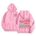 Pink fleece-lined hoodie for women with retro graphic print, drawstring hood and pockets. - XS / Tops / Pink