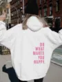 Weißer Damen Fleece Hoodie mit rosa Buchstabenaufdruck auf der Rückseite, casual Streetwear. - Weiß (Pflaume Logo) / XS