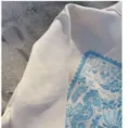 Detail view of a stylish white sweatshirt featuring delicate blue ocean embroidery and text. - XS / Tops / White