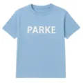 Detail view of the light blue casual t-shirt showing the white PARKE chest print detail. - Light Blue