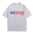 Grey cotton short sleeve t-shirt detail showing chest flag print and collar brand tag. - Light Gray 3