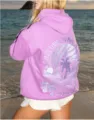 Purple embroidered hoodie with back graphic beach palm tree design for stylish women. - XS / Tops / Light Purple Waves