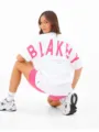 Maglietta a maniche corte oversize casual con stampa di lettere sul retro per donna. - 8