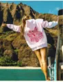 Pink hoodie with large red floral graphic on back, casual long sleeve pullover top. - XS / Tops / Pink Hibiscus