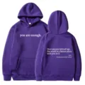 Purple Womens Hoodie With Kangaroo Pocket Drawstring And Letter Print Casual Pullover - XS / Tops / Purple - White Print