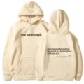 Women solid color hoodie front back letter print drawstring kangaroo pocket beige top - XS / Tops / Khaki - Black Print