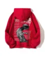Red fleece hoodie for men and women with graphic back print and kangaroo pocket. - Red-Logo