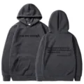 Women's dark grey letter print hoodie with kangaroo pocket and cozy drawstring style. - XS / Tops / Dark Gray - Black Print