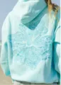 Light blue drop-shoulder hooded sweatshirt featuring intricate back floral and shell embroidery. - XS / Tops / Light Blue Hibiscus
