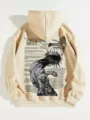 Men Women Fleece Hoodie Beige Drawstring Kangaroo Pocket Dark Anime Graphic Print Pullover - Khaki-Logo