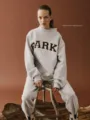 Comfortable light grey crewneck sweatshirt and sweatpants set with stylish letter print. - White Gray - Coffee / XS