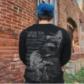 Black long sleeve hoodie sweatshirt with back religious text graphic print casual streetwear - Black Crewneck-Logo