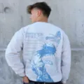 Men Women Fleece Sweatshirt Light Grey Back Graphic Print Casual Crewneck Pullover - White Crewneck-Logo
