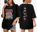 Schwarzes Oversize Grafik-T-Shirt mit himmlischen Berg- und Monddrucken vorne und hinten für Damen. - S / Schwarz