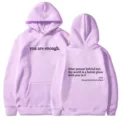 Women light purple hoodie casual long sleeve hooded sweatshirt with inspirational letter print front and back. - XS / Tops / Light Purple - Black Print
