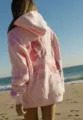 Casual pink hoodie featuring a stunning butterfly graphic and stylish back lettering print. - XS / Tops / Pink Butterfly