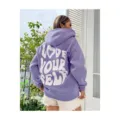 Sweat à capuche en polaire violette pour femme, imprimé au dos, haut streetwear ample. - Mauve Clair