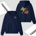 Men's women's casual drop shoulder hooded sweatshirt with watercolor butterfly print. - Navy Blue 2