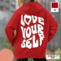 Sweat à capuche en polaire rouge pour femme avec impression au dos, haut streetwear élégant. - Rouge