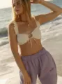 Women casual beach set featuring beige bikini top and light purple sweatpants for summer. - XS / Bottoms / Light Purple