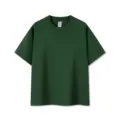 Dark green cotton crew neck short sleeve T-shirt, loose fit solid color basic top for men and women. - S / Dark Green
