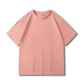 Classic solid pink short sleeve crewneck t-shirt, loose fit pure cotton casual top. - S / Pink