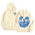 Casual fleece-lined women's hoodie in light beige with graphic print, long sleeves and cozy hood. - XS / Tops / Light Yellow