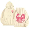 Women's Fleece Lined Hoodie Cream Pullover with Pink Surf Beach Graphic Print Sku - XS / Tops / Light Yellow