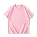 Pink short sleeve cotton t-shirt for men and women, casual loose solid color top size L. - S / Pink