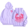 Women thermal fleece lined purple hoodie with beach graphic print loose casual sweatshirt - XS / Tops / Light Purple