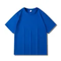 American style 210G cotton short sleeve T-shirt, loose fit solid color casual tee. - S / Blue